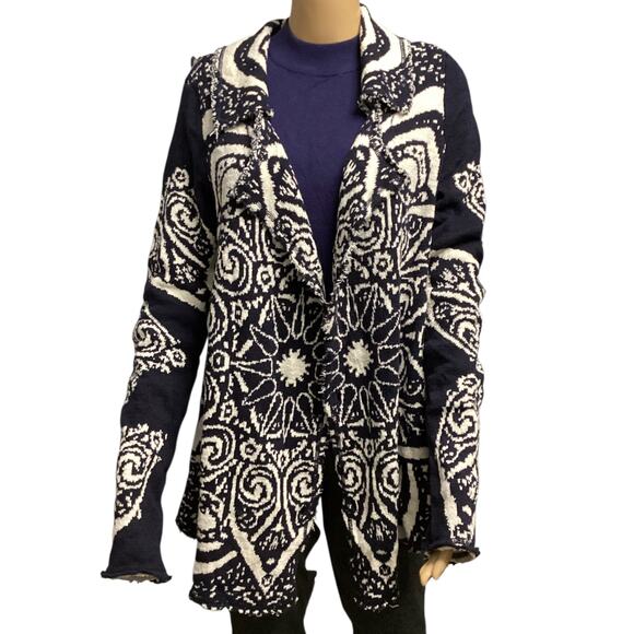 Free People Sweaters - Free People Smitten Kitten Mandala Cardigan black and white cotton blend sz M